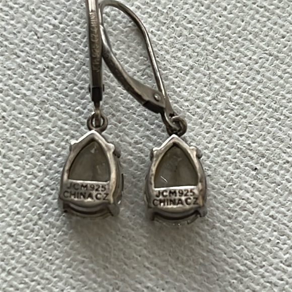 Teardrop cubic zirconia sterling lever back earrings - JCM CZ 925 - Picture 2 of 8